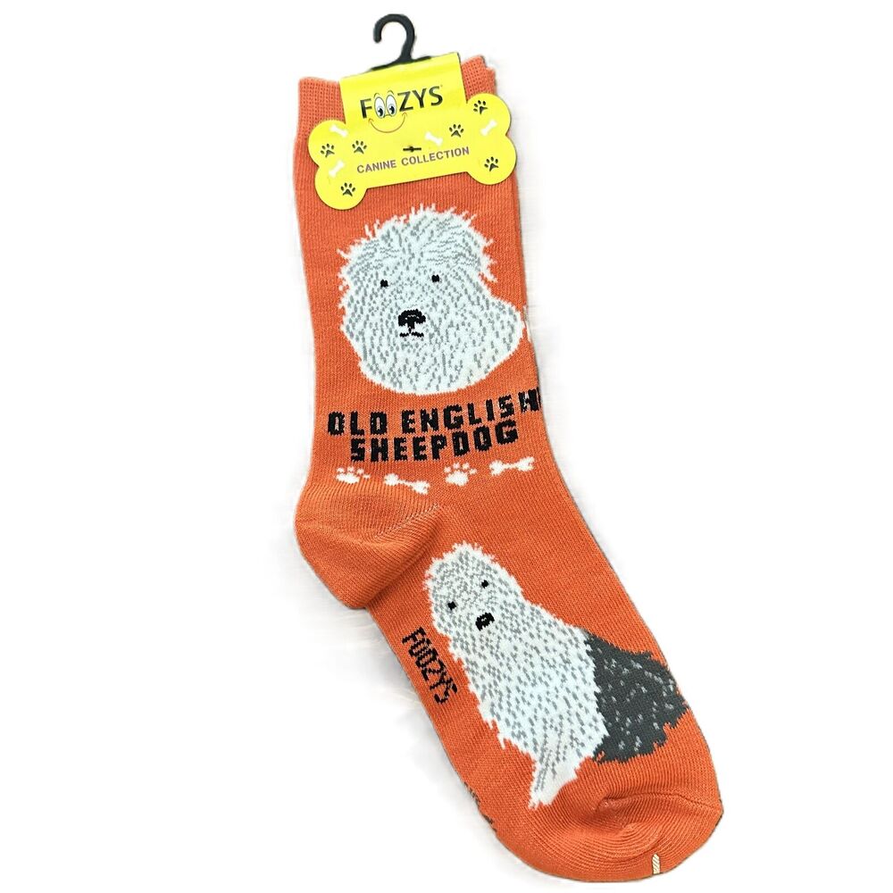 Foozys Old English Sheepdog Crew Socks Orange Women One Size